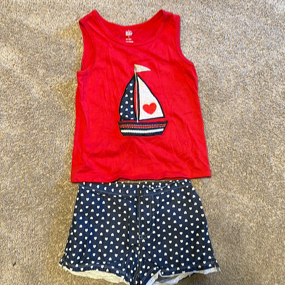 Cute girls sailboat short set blue and red size 6
